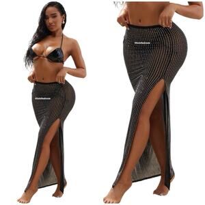 Hot & Delicious Rhinestone Diamonte Embellished Swim Skirt  SZ L $79